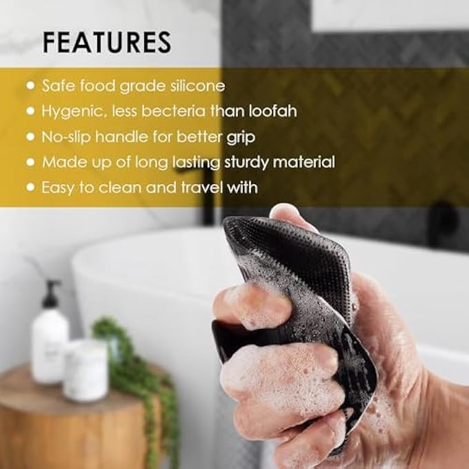 Lonimia 2 Pieces Premium Silicone Body Brushes Scrubber Gentle Exfoliating Shower Bath Brush for Men Women Nourishing,Cleaning & Exfoliating - No-Slip Handle,Lather Boosting Bristles Easy to Clean - Image 4
